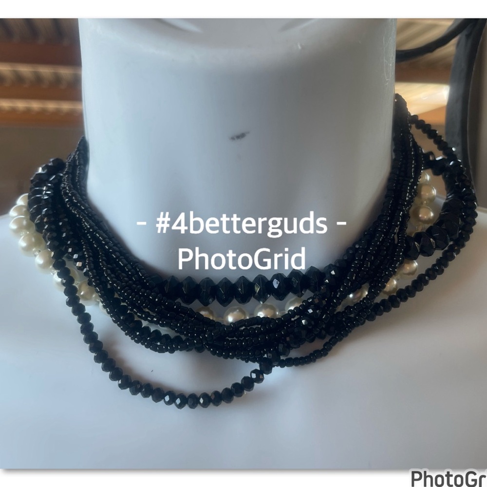 Bundle Set 4 Homemade Black Crystals & Pearl Rhinestone Magnetic Clasp Necklaces - Picture 6 of 15